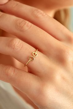 14K Solid Gold Duo Initial Ring,personalized Ring,custom Letter Ring,personalized Jewelry,gift for Her,bridesmaid Gift,lvk09 - Etsy Ring With Letter, Simple Gold Initial Ring As Gift, Dainty Gold Plated Initial Ring For Gift, Gold Initial Ring For Gift, Gold Simple Initial Ring For Gift, Dainty Yellow Gold Initial Ring, Adjustable, Personalized Initial Ring, Breastmilk Jewelry, Letter Ring