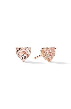 18-karat rose gold. Post back. Morganite. Elegant Rose Gold Heart Cut Earrings, Rose Gold Heart Cut Earrings, Rose Gold Heart Cut Fine Jewelry Earrings, Luxury Rose Gold Heart Earrings, 14k Rose Gold Heart Cut Jewelry, Elegant 14k Rose Gold Jewelry For Valentine's Day, Rose Gold Heart Cut Jewelry With Prong Setting, Rose Gold 14k Gold Heart Cut Earrings, Rose Gold Heart Cut 14k Gold Earrings