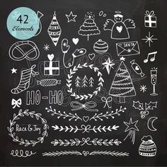 christmas doodles on a chalkboard background