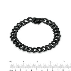 Capture his unique personality with this diamond curb chain bracelet. Fashioned in solid sterling silver with black rhodium plate, this style showcases curb links glistening with alluring black diamonds and beaded details. Radiant with 1 ct. t.w. of diamonds and a brilliant buffed luster, this 8.0-inch bracelet secures with a box clasp. Black Link Bracelet With Curb Chain, Black Cuban Link Chain Bracelet, Elegant Black Chain Bracelet With Silver Chain, Black Link Jewelry For Formal Occasions, Elegant Black Curb Chain Jewelry, Black Chain Link Bracelet With Box Chain, Black Cuban Link Jewelry With Curb Chain, Black Cuban Link Curb Chain Jewelry, Black Chain Link Jewelry With Solid Construction