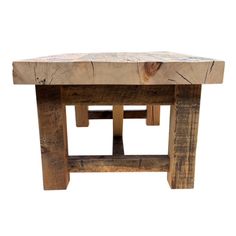 a small wooden table with two legs and one leg missing the top, on a white background