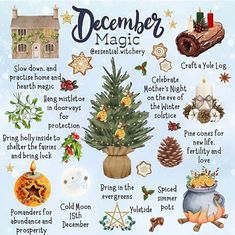 a christmas poster with the words, december magic and other things to see in it