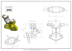 an image of the front and back end of a yellow bicycle handlebar with measurements