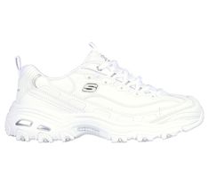 Put your best foot forward in a revitalized classic look with Skechers D'Lites - Fresh Start. This sporty lace-up style features a smooth leather and synthetic upper with a cushioned Air-Cooled Memory Foam insole. | Skechers Women's D'lites - Fresh Start Sneaker White Skechers, Skechers D'lites, Skechers D Lites, Insole Design, Sporty Casual, Wide Shoes, Skechers Women, Snoop Dogg, Fresh Start