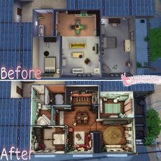 an overhead view of a house with the floor plan before and after remodeling