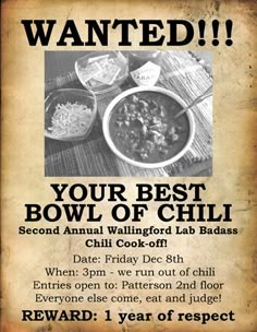 an advertisement for a bowl of chili with the caption'your best bowl of chili '