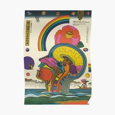 an image of a colorful poster with flowers and rainbows on the side of it