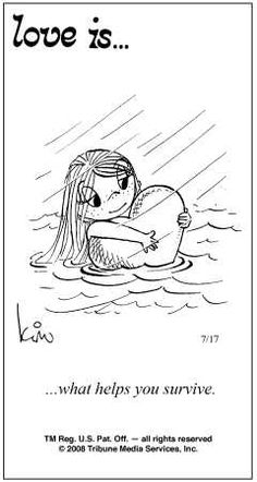 a cartoon drawing of a girl in the water with her arm around another woman's chest