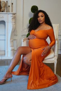 Naomi Orange Maternity Gown Orange Maternity Dress, White Maternity Gown, Maternity Occasion Wear, Pink Maternity Gown, Maternity Shoot Dresses, Baby Shower Gown, Maternity Evening, Lace Maternity Gown, Baby Shower Dress