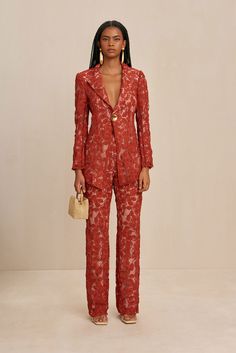 A high-waisted, wide-leg pant with floral motifs in corded lace.- Corded lace- Lined- Scalloped hem- Zipper opening Winter Wedding Outfit Guest, Asian Wedding Guest, Pant Sets For Women, Wedding Guest Pants, Party Dress Codes, Wedding Guest Outfit Winter, Jumpsuit For Wedding Guest, Winter Wedding Outfits, Formal Jumpsuit