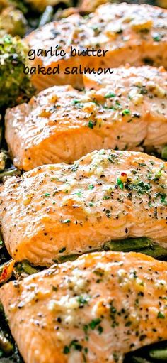 salmon and asparagus in a pan with seasoning on the top, ready to be cooked