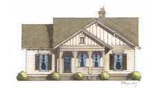 this is an artist's rendering of the front elevation of a small country house