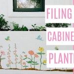 the words filing cabinet planters are in front of a white wall with flowers painted on it