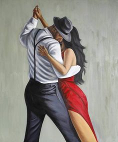 a painting of a man and woman dancing