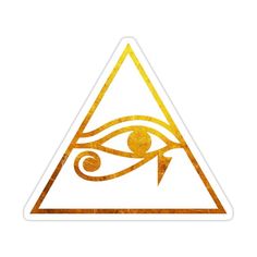 an all seeing triangle sticker with the eye of horush in gold on it