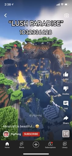 an image of a screenshot of a minecraft game with the words lush paradise on it