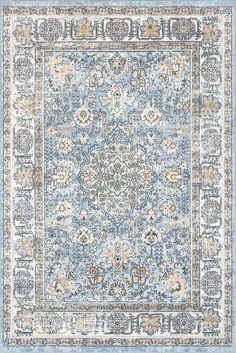 Levant Priyanka Washable Persian Blue Rug Nuloom Rugs, Light Blue Rug, Persian Blue, Washable Area Rug, 5x7 Area Rug, Rugs Usa, Floor Covering, Washable Rug, Washable Area Rugs