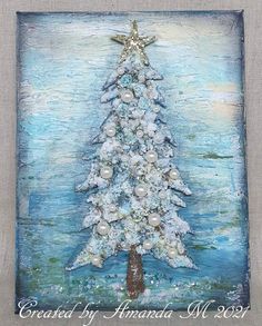 a painting of a snow covered christmas tree