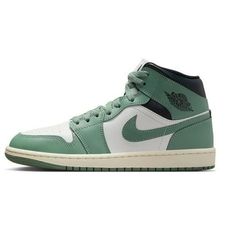 Women's Jordan 1 Mid Sail/Jade Smoke-Anthracite Size: 5.5.  Color: White.  Gender: female.  Age Group: adult. Sage Jordans, Jordans Sage Green, Sage Green Nike Jordans, Cute Jordans For Women Green, Nike Dunks Low Outfit Woman, Jordan 1 Mid Green, Nike Cortez Outfit, Nike Dunks Outfit, Nike Sb Shoes