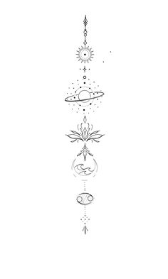 a line drawing of an upside down sun and moon with stars above it, on a white background