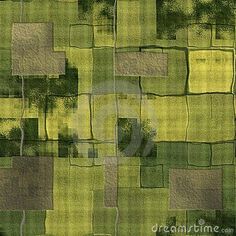 an abstract painting with green squares and trees