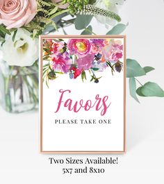 flowers please take one sign on a table with pink and white flowers in a vase