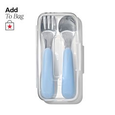 two forks and spoons in a plastic container