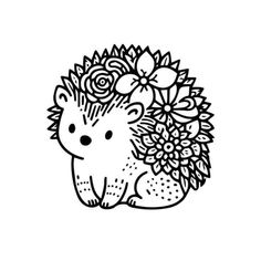 a hedge with flowers on its head is sitting in front of a white background and black outline