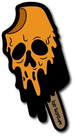 an ice cream sticker with a melting skull on it's head and the word booze in front of it