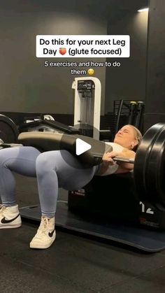 a woman doing squats on a bench with a barbell in front of her and text that reads, do this for your next leg day glute focused