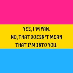 the words yes, i'm pan no, that doesn't mean that i'm into you