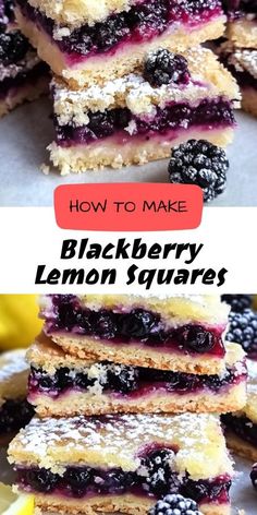 blueberry lemon squares stacked on top of each other with the words how to make