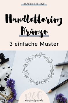 the hand lettering range 3 enfache muster is shown with purple flowers and black ink