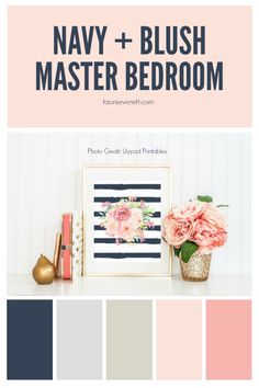 Navy and blush master bedroom Blush Bedroom, Navy And Blush, Bedroom Color, Trendy Bedroom, Spare Bedroom, Pink Bedroom, Bedroom Paint, Master Bedding