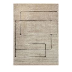 a beige rug with black lines on the top and bottom, along with two rectangles