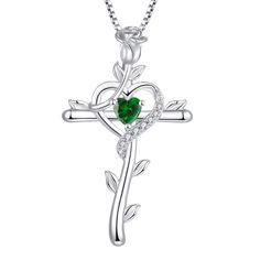 PRICES MAY VARY. 💖Starchenie Design - The cross symbolizes faith, combined with a blooming rose, the whole design is elegant and gorgeous. it is the best gift to express love and faith. 💖High Quality - This rose cross necklace is 925 sterling silver with rhodium plated, nickel free, Lead free, no allergic material. 💖Pendant Size - 32mm*19 mm (1.26*0.75 inch). Chain: 0.8mm width box chain, length: 45+3 cm (17.71 +1.18 inch) extension chain. 🎁Perfect Gift - Come with gift box for birthday, ann Gift Box For Birthday, Box For Birthday, Garnet Jewelry, Blooming Rose, Birthstone Pendant, Sterling Silver Heart, Box Chain, Jewelry For Women, Birthstone Jewelry