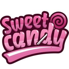 a pink candy logo with the words sweet candy written in large letters on it's side