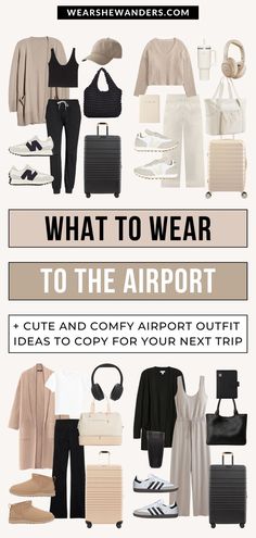 Cute and comfy airport outfit ideas and travel outfits to wear on the plane and beyond Airport Outfit Ideas, Plane Outfit, Chic Travel Outfit, Comfy Airport Outfit, Comfortable Travel Outfit, Airport Travel Outfits, Comfy Travel Outfit, Airplane Outfits, Comfy Travel