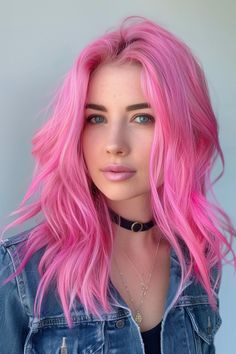 20 Unique Cotton Candy Hair Ideas For A Super Sweet Look Crown Hair Color Ideas, Outfits To Wear With Pink Hair, Bubble Gum Pink Hair Color, Pastel Pink Hair Dark Roots, Bubble Gum Pink Hair, Pink Hair Outfit, Pink Hair Styles, Trendy Hairdos