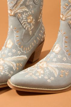 Caroline Embroidered Western Booties in Black | Altar'd State Wedding Reception Boots, Wedding Shoes Western, Bride Cowboy Boots, Wedding Boots For Bride, Wedding Cowgirl Boots, Bridal Cowboy Boots, Enchanted Forest Wedding Theme, Cowgirl Boots Wedding, Wedding Cowboy Boots