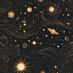 an image of the sun and planets in space with stars on black background for wallpaper