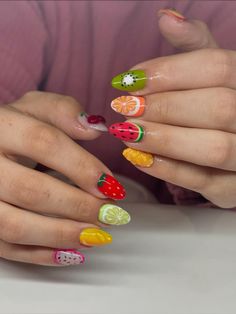 iconic fruit nails, 3d gel Passion Fruit Nails, Fruit Nails Art, Pickle Nail Art, 3d Fruit Nail Art, Fruit Salad Nails, Fruit Gel Nails, 3d Fruit Nails, Short Fruit Nails, Fruit Nails Short