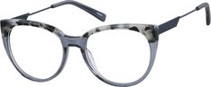 These sexy cat-eye glasses will take your everyday look up a notch. The narrow eyeglasses features a hand-polished acetate eyeglasses front with a tortoiseshell pattern on the brow. The brushed metal temple arms feature acetate temple tips for added comfort. It is available in charcoal and clear. | Zenni Women's Cat-Eye Prescription Eyeglasses Gray Tortoiseshell Clear Round Glasses, Stylish Glasses For Women, Wayfarer Glasses, Chic Glasses, Round Prescription Glasses, Summer Palette, Round Eyeglasses Frames, Diamond Face Shape, Eye Prescription