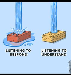 two blocks with water pouring out of them and the words listening to respond to understand