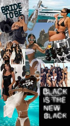 black is the new black collage with pictures of women in bathing suits and bikinis