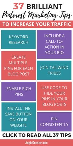 an info sheet with the words brilliant pinterest marketing tips to increase your traffic