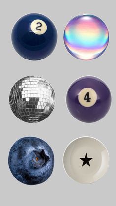 four different types of pool balls with numbers on them