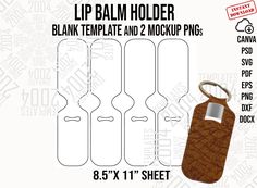 the lip balm holder blank template and 2 mock up tags