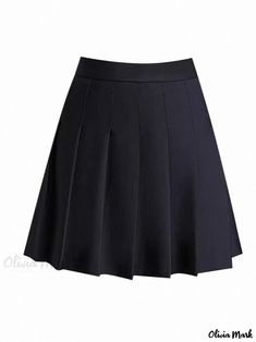 Olivia Mark - Elastic Waist Pocket Pleated Skirt High Waist Half-length Skirt Plus Size Short Skirt Pleated Skirted Skort, Black A-line Pleated Skort, High Waist Pleated Skirt For School, Pleated School Uniform Skirt, Solid Pleated School Uniform Skirt, Pleated Solid Color School Uniform Skirt, High Waist Solid Color Flowy Skort, School Uniform Style Skirt, Fitted Skirt For School