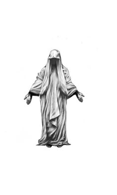 a black and white drawing of the statue of jesus in front of a white background